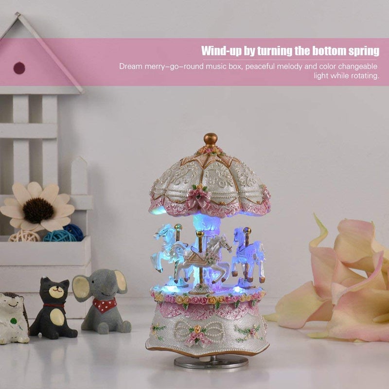 Musfunny Carousel Music Box, Wind Up Musical Boxes with Horses Color Change LED Luminous Light for Daughter Birthday Valentine Gift Castle in The Sky - Image 2